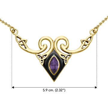 A gift of the world Solid Yellow Gold Celtic Triquetra Necklace with Gemstone GNC159